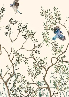 Fabric window roller blind with birds on a tree print