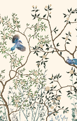 Fabric roller blind for window Birds on a tree