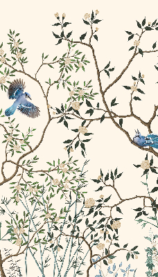 Fabric roller blind for window Birds on a tree