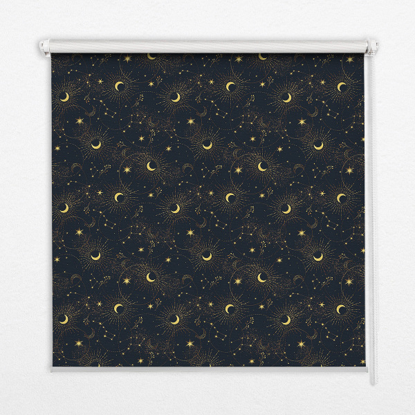 Blackout roller blind for window moon and stars pattern
