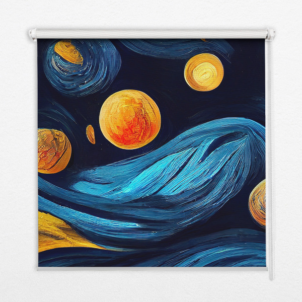 Fabric roller blind for window Planets