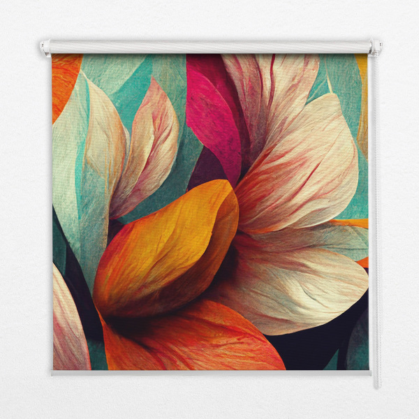 Blackout roller blind for window Flowers in abstraction