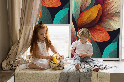 Blackout roller blind for window Flowers in abstraction