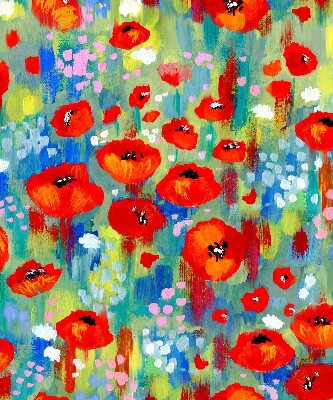 Fabric roller blind for window Meadow of poppies