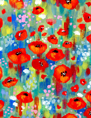 Fabric roller blind for window Meadow of poppies