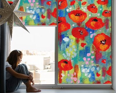 Fabric roller blind for window Meadow of poppies