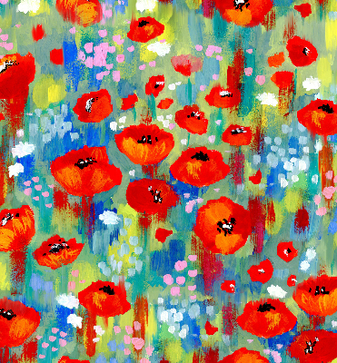 Fabric roller blind for window Meadow of poppies