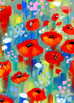 Fabric roller blind for window Meadow of poppies