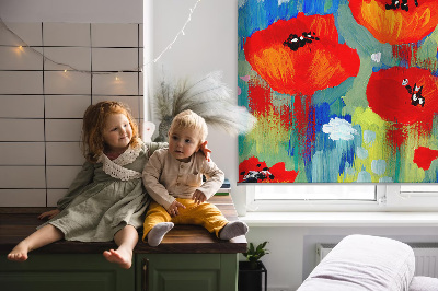 Fabric roller blind for window Meadow of poppies