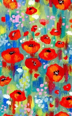 Fabric roller blind for window meadow of poppies print