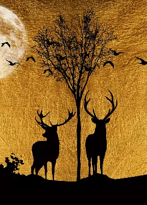 Blackout roller blind for window deer at night design