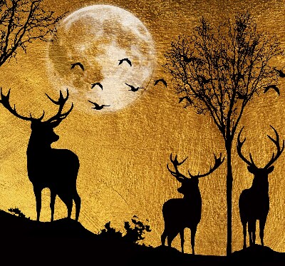 Blackout roller blind for window Deer at night
