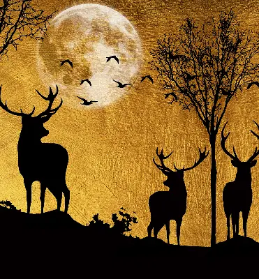 Blackout roller blind for window deer at night design