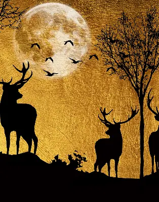 Blackout roller blind for window deer at night design