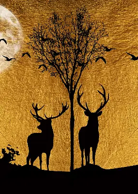 Blackout roller blind for window deer at night design