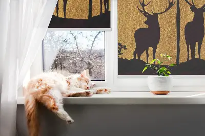 Blackout roller blind for window deer at night design