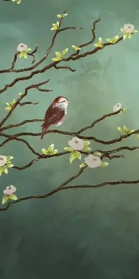 Blackout roller blind birds on a branch pattern