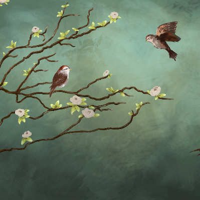 Blackout roller blind Birds on a branch