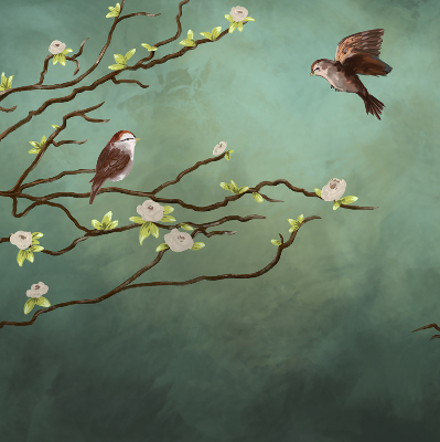 Blackout roller blind Birds on a branch