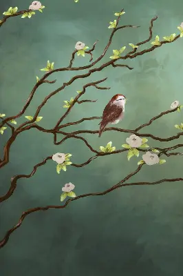 Blackout roller blind birds on a branch pattern