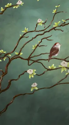 Blackout roller blind birds on a branch pattern