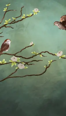 Blackout roller blind birds on a branch pattern