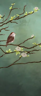 Blackout roller blind birds on a branch pattern