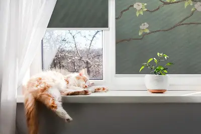 Blackout roller blind birds on a branch pattern