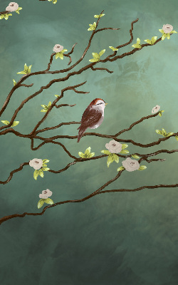 Blackout roller blind Birds on a branch