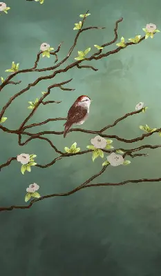 Blackout roller blind birds on a branch pattern