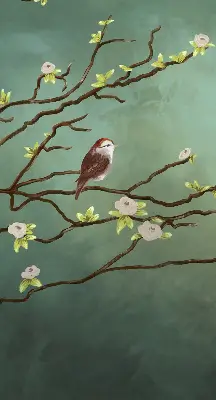 Blackout roller blind birds on a branch pattern