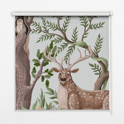 Blackout roller blind with forest animals print