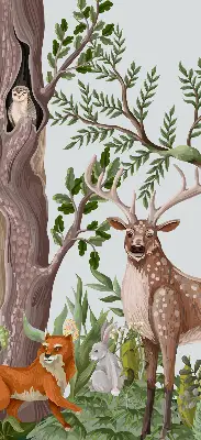 Blackout roller blind with forest animals print