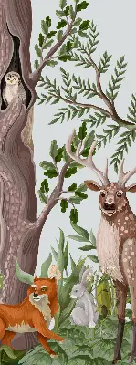 Blackout roller blind with forest animals print
