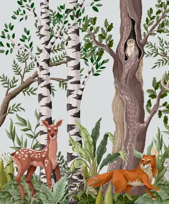 Blackout roller blind with forest animals print