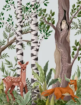 Blackout roller blind with forest animals print