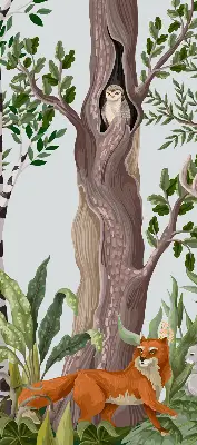 Blackout roller blind with forest animals print