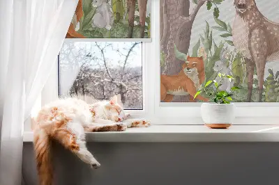 Blackout roller blind with forest animals print