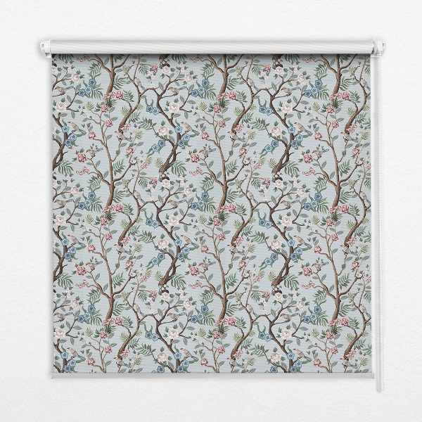 Blackout roller blind for window Flower vines on a light background