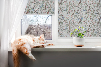 Blackout roller blind for window Flower vines on a light background