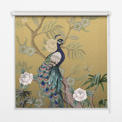 Fabric roller blind for window peacock on a tree design