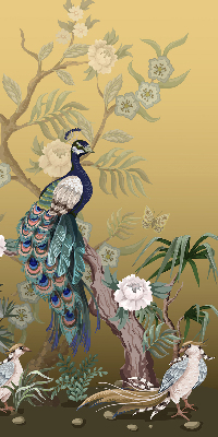 Fabric roller blind for window Peacock on a tree