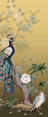 Fabric roller blind for window Peacock on a tree