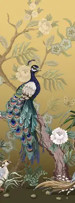 Fabric roller blind for window peacock on a tree design