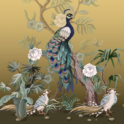 Fabric roller blind for window Peacock on a tree