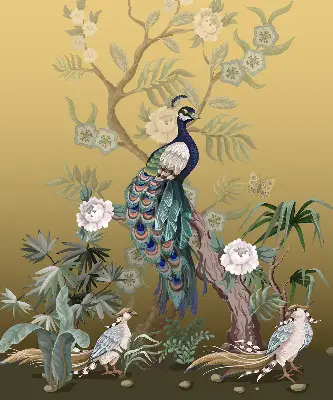 Fabric roller blind for window peacock on a tree design
