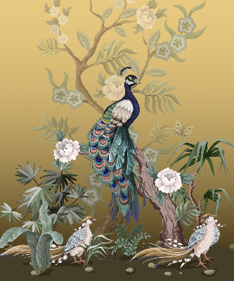 Fabric roller blind for window Peacock on a tree