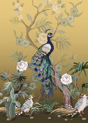 Fabric roller blind for window Peacock on a tree