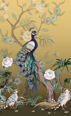 Fabric roller blind for window Peacock on a tree