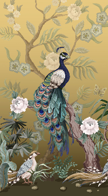 Fabric roller blind for window Peacock on a tree